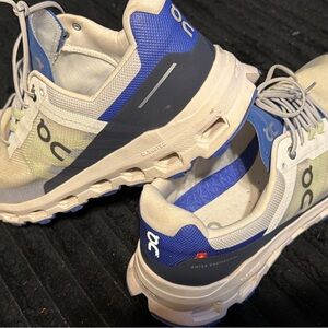 On Running Athletic Shoes in Blue and Cream